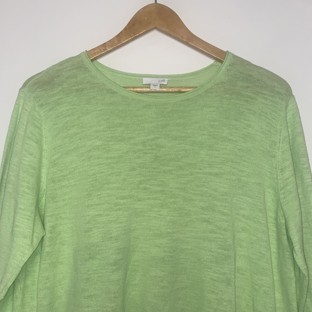 J Jill Linen Cotton Knit Top Women Large Green 3/4 Sleeve Lightweight Sweater - Picture 4 of 6